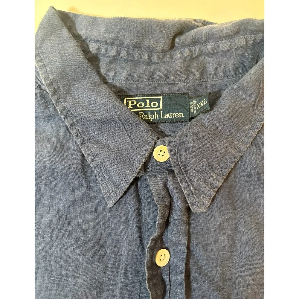Polo Ralph Lauren Double Pocket 100% Linen Button Down Shirt | Blue | 2XL